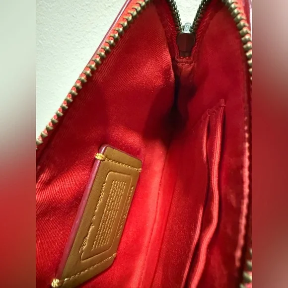 Coach x Disney Mickey on Bike Limited Edition Vibrant Red Leather Wristlet